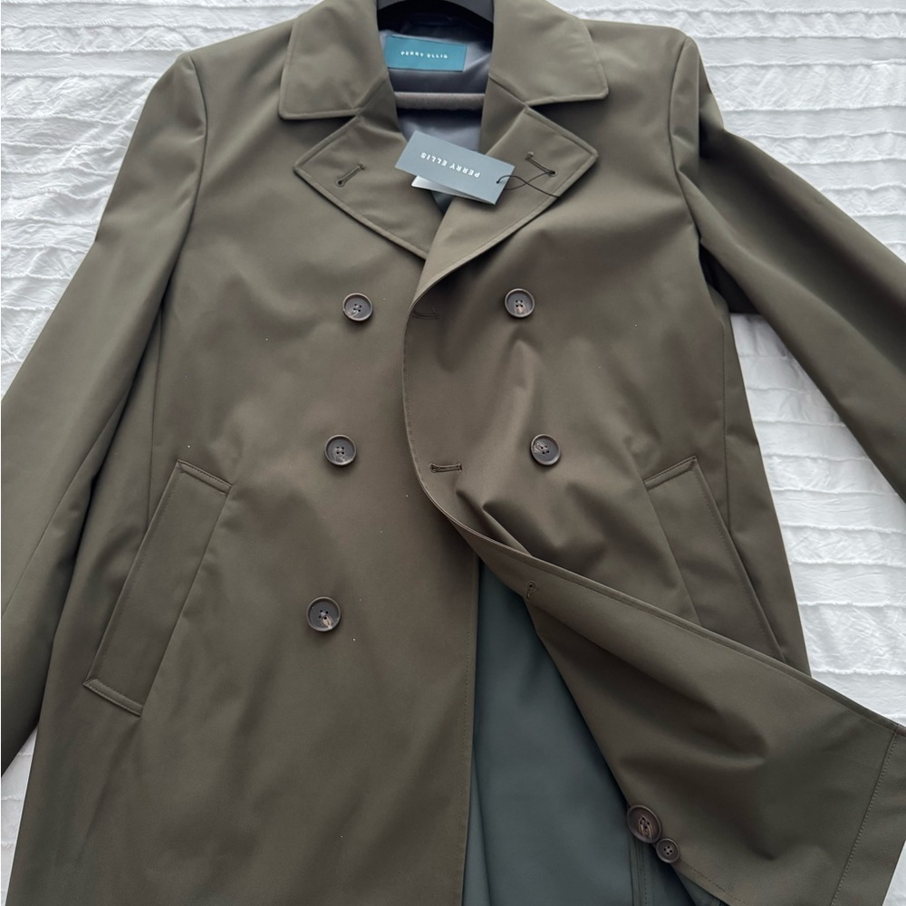 Perry Ellis Men's Olive Trench Coat